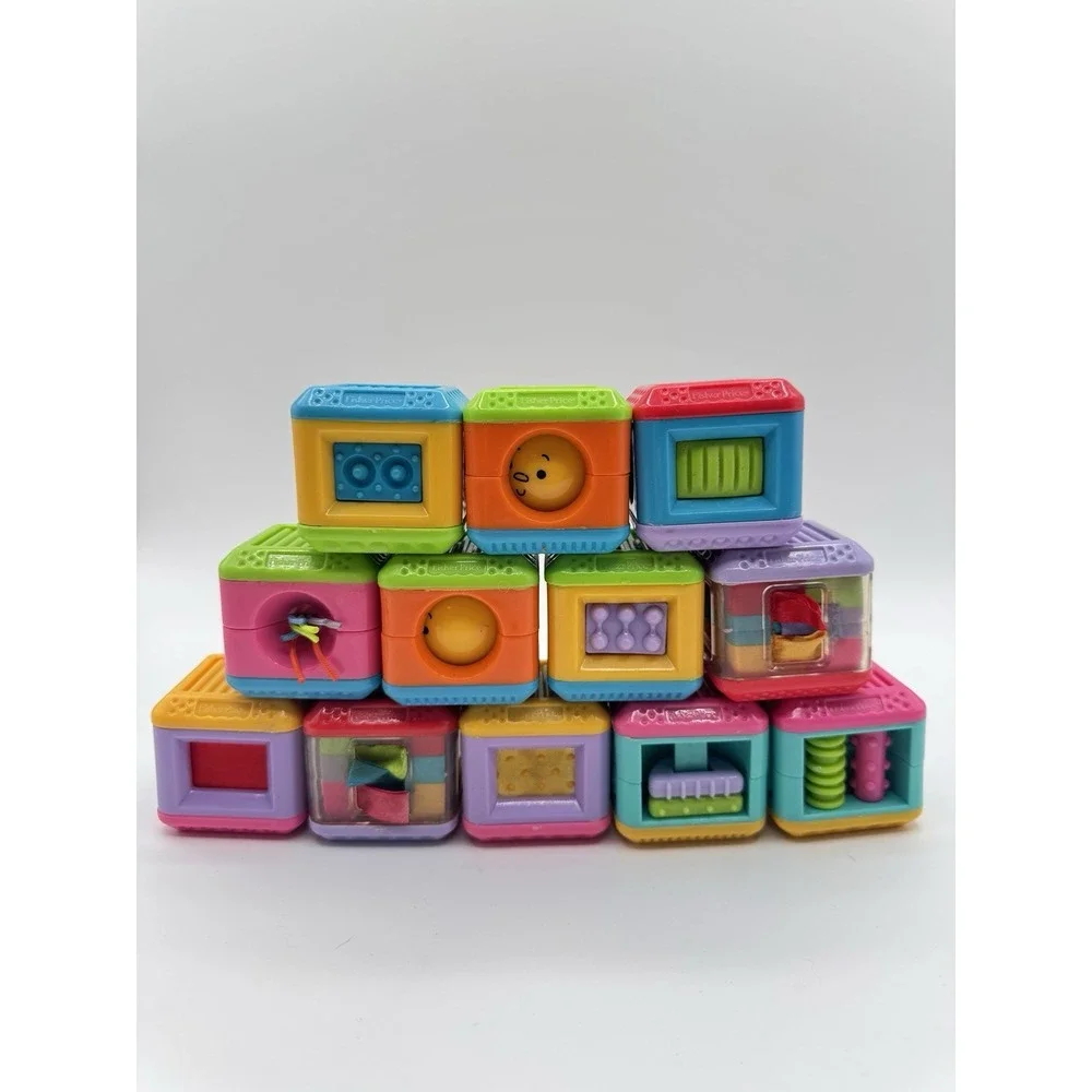 Fisher Price Vintage Peek A Boo Touch N Feel Sensory Blocks Lot of 12